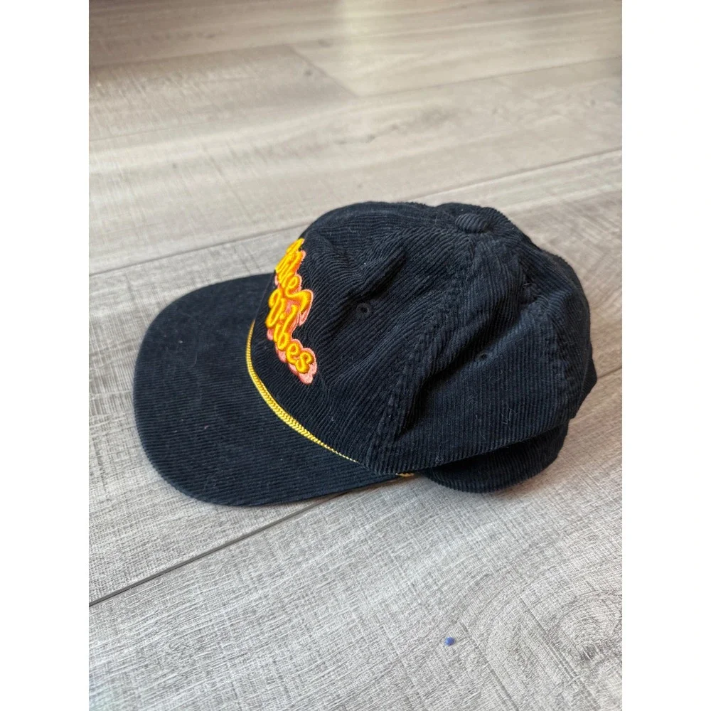 LIV Biker Vibes Black Corduroy Rope Snapback Hat Retro Moto Cap